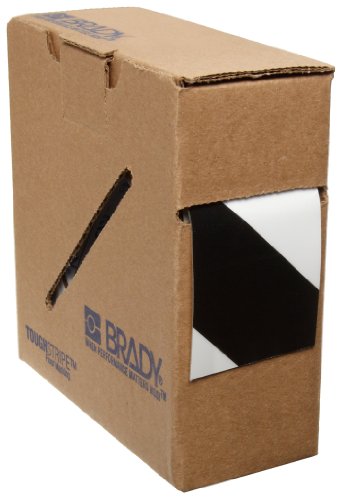 Brady ToughStripe Nonabrasive Diagonal Stripes Floor Marking Tape, 100' Length, 2" Width, Black on White (Pack of 1 Roll) - 104319 | Nonabrasive black-and-white diagonal tape measures 2 in x 100 ft for marking aisles, hazards, equipment, and boundaries. -
