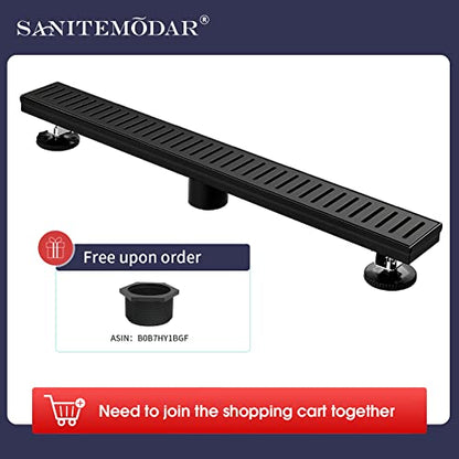 SaniteModar Linear Shower Drain 48 inch Matte Black - Capsule Pattern Grate | AISI 304 Stainless Steel Matte Black Linear Dain Rectangle Shower Floor Drain with Hair Strainer and Leveling Feet - size: 48 inch