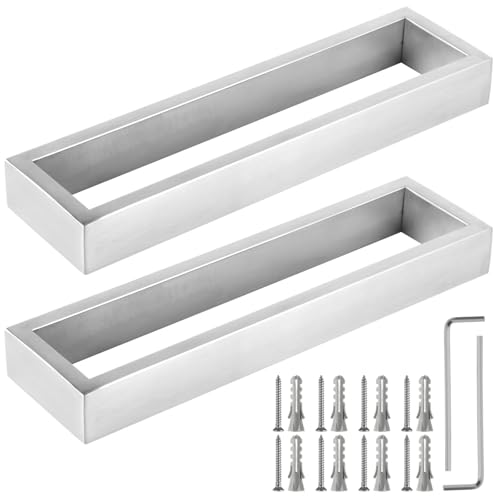 2 Pcs Bathroom Towel Rings, Square Brushed Wall Mounted Hand Towel Racks, Stainless Steel Towel Holders, Rectangular Modern Towel Stands
