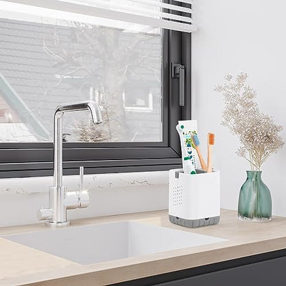 Boperzi Toothbrush Holders for Bathrooms, Detachable Electric Toothbrush Holder, Kids Toothbrush Holder Drainage, 3 slot Toothbrush and Toothpaste Holder Storage Caddy, Toothbrush Organizer White/Grey - color: Plastic White&gray