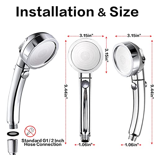 Nosame Shower,High Pressure Handheld Shower Head with ON/Off Pause Switch 3-Settings Water Saving Showerhead, Chrome Finish Bathroom 1.6 GPM Shower Accessorie | High Pressure Handheld Shower Head with ON/Off Pause Switch 3-Settings Water Saving Showerhead