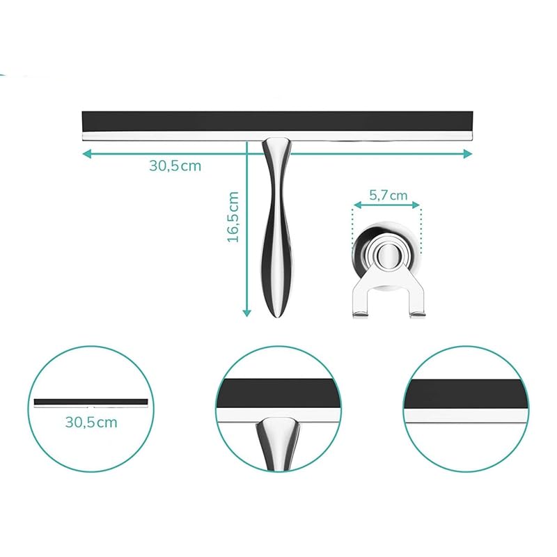 Window cleanerwindow Squeegee Glass cleaningExtra Wide 30.5 Cm Shower Squeegee Stainless Steel with Silicone Lip Shower Squeegee with Suction Cup Holder