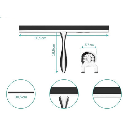 Window cleanerwindow Squeegee Glass cleaningExtra Wide 30.5 Cm Shower Squeegee Stainless Steel with Silicone Lip Shower Squeegee with Suction Cup Holder