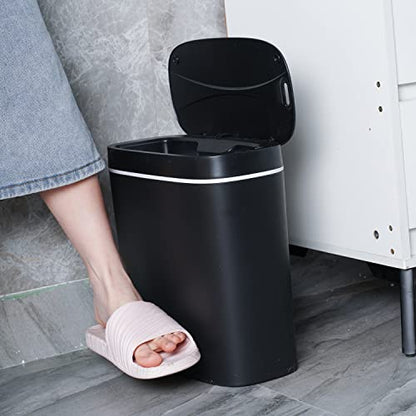 Sooyee 14 Liters Automatic Bathroom Trash Can with Lid, 3.6 Gallon Touchless Sensor Trash Can for Kitchen, Office, Bedroom, Bathroom, Living Room, Black Plastic - color: 14L Black