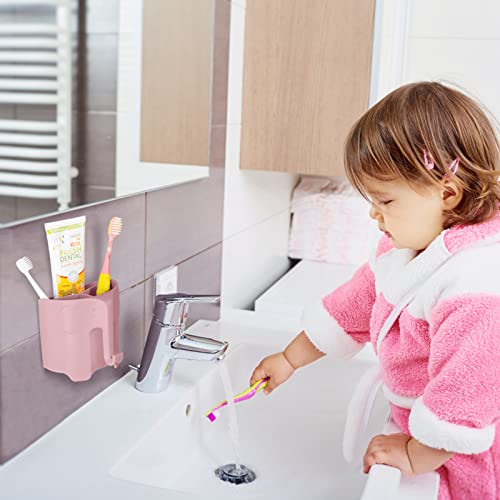 Elephant Toothbrush Holder for Toddler, Suction Cup Cute Toothbrush Holder for Kids, for Bathroom, with 3 Slots and 1 Hook, Pink - color: Pink