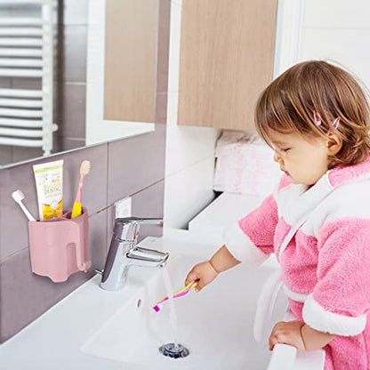 Elephant Toothbrush Holder for Toddler, Suction Cup Cute Toothbrush Holder for Kids, for Bathroom, with 3 Slots and 1 Hook, Pink - color: Pink
