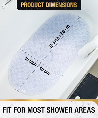 HITSLAM Bathtub Mat Non Slip, 35x16 Inch Bubble Oval Bath Tub Mat for Bathroom, Machine Washable Shower Mat with Suction Cups and Drain Holes, Clear - color: Clear, size: 35" x 16" (Oval)