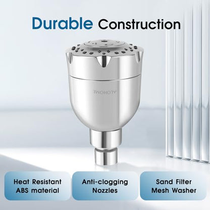 High Pressure Boosting Shower Head, ALOHOME 6 Powerful Spray Settings - Perfect for Low Water Pressure Homes, 3.6" Luxury Modern Chrome Finished Shower Head with 360° Adjustable Brass Ball Joint - color: Chrome