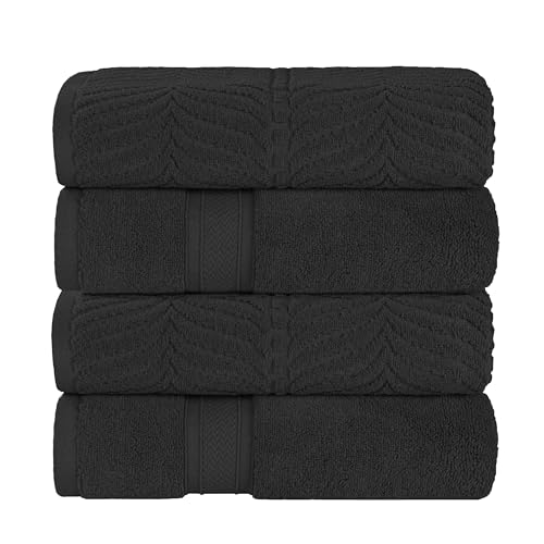 SUPERIOR Cotton Chevron Bath Towel Set, Zero Twist, Large Plush Absorbent Body Towels, Luxury Soft Quick Drying, Shower, Spa, Hotel, Pool, Guest Bathroom, Home Essentials, Assorted Set of 4, Black - color: Black, size: Bath Towel - 4 Pack (Solid + Jacquar