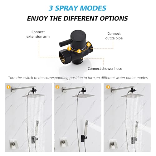 Shower Head Combo, 8 Inch Rain Shower Head with Handheld High Pressure Rainfall Shower Heads System, 15 Inch Shower Adjustable Extension Arm, Brushed Nickel - color: Brushed Nickel, style: 8 Inch with Handheld Sprayer