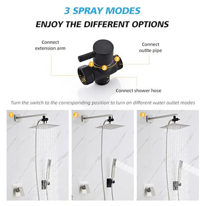 Shower Head Combo, 8 Inch Rain Shower Head with Handheld High Pressure Rainfall Shower Heads System, 15 Inch Shower Adjustable Extension Arm, Brushed Nickel - color: Brushed Nickel, style: 8 Inch with Handheld Sprayer