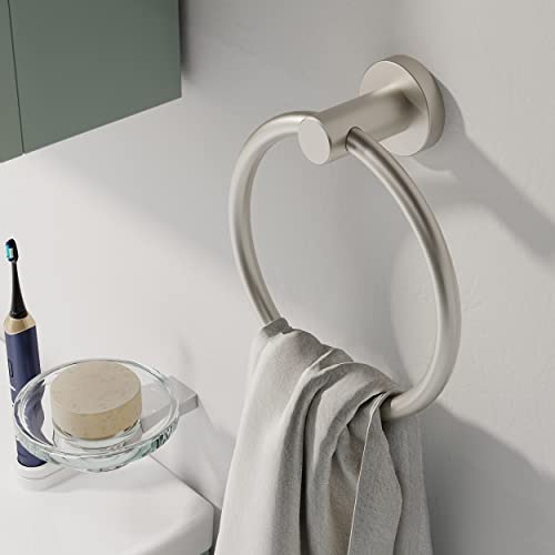 RARXTR Brushed Nickel Towel Ring, Hand Towel Holder for Bathroom Kitchen Modern Rounded Base Wall Mount SUS304 Stainless Steel - color: Brushed Steel