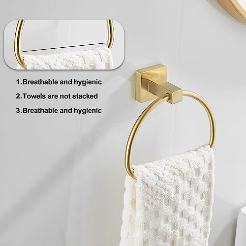 Leyden Brushed Gold Hand Towel Holder, Bathroom Towel Ring, Bath Hand Towel Hangers Wall Mounted Half Round Modern - color: Gold