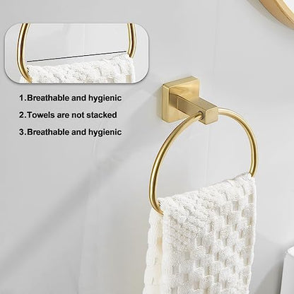 Leyden Brushed Gold Hand Towel Holder, Bathroom Towel Ring, Bath Hand Towel Hangers Wall Mounted Half Round Modern - color: Gold