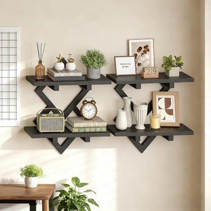HOOBRO 15" Floating Shelves for Wall, Set of 2 Wall Shelf, 2-Tier Hanging Shelves, Wall Mounted Storage Shelf, Display Rack, for Living Room Bedroom Kitchen Bathroom, Black BB14BJP201 - color: Black