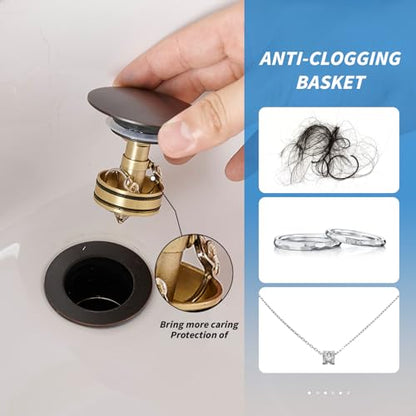 BWE Oil Rubbed Bronze One Piece Bathroom Vessel Sink Drain Stopper with Overflow Pop Up Drain Assembly with Strainer for Bathroom Vessel Vanity Faucet - color: Bronze, size: With Overflow
