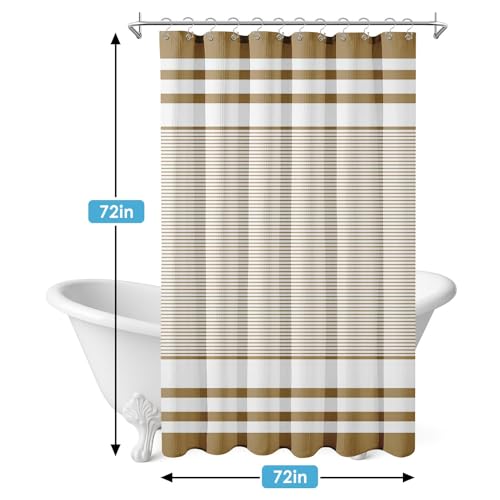 3 in 1 Shower Curtain and Liner,72 x 72 inch, Striped Modern | Navy Blue Modern Modern Double Layers Waterproof Fabric with See Through Top Window Open Grommet Bath Curtain - color: Striped Tan