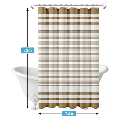 3 in 1 Shower Curtain and Liner,72 x 72 inch, Striped Modern | Navy Blue Modern Modern Double Layers Waterproof Fabric with See Through Top Window Open Grommet Bath Curtain - color: Striped Tan