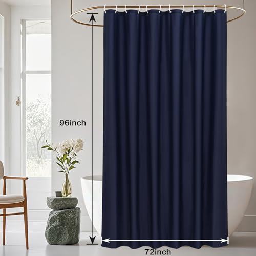 AooHome 72 Width x 96 Height inch Fabric Shower Liner, Extra Long Solid Color Shower Curtain with Hooks, Weighted Hem, Waterproof, Navy Blue - color: Navy Blue, size: 72"W x 96"L (Pack of 1)