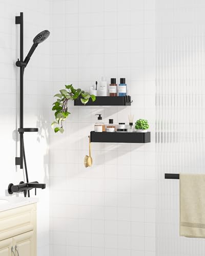 Kitsure Shower Caddy - 2 Pack Adhesive Shower Organizer, Rustproof Metal Shelves, No-Drill Bathroom Organizers and Storage, Black, XX-Large | 2 Pack Shower Shelf for Inside Shower, 100% Rustproof Metal Shelves, No-Drill Bathroom Organizers and Storage - c