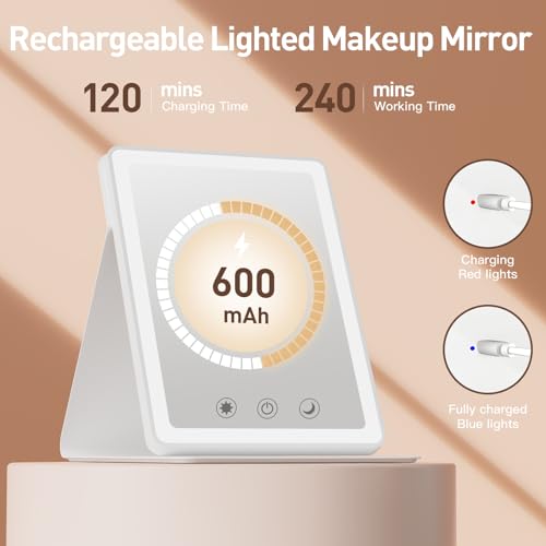 (2 Pack) 2026 Rechargeable Travel Makeup Vanity Mirror with 72 Led Lights,Portable Lighted Beauty Mirror,3 Color Lighting,Dimmable Touch Screen,Tabletop LED Folding Cosmetic Vanity Mirror Desk Table - color: White Mix 2p