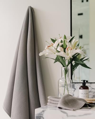 Cozy Earth Complete Waffle Bath Bundle, 60% Cotton 40% Viscose from Bamboo | Quick Dry and Ultra-Soft Waffle Weave Bath Towels, 4 Washcloths, 2 Hand Towels, 2 Bath Towels, 2 Bath Sheets, Charcoal - color: Charcoal