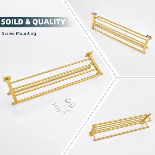 Angle Simple Towel Racks for Bathroom with 2 Bars, Brushed Dark Gold | SUS304 Stainless Steel Towel Shelf with Double Holders, Screw Wall Mount, 27.56 Inches - color: Brushed Dark Gold, size: 27.56-Inch