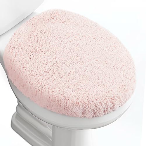 Soft Microfiber Toilet Lid Cover 17.5" x 15" Machine Washable | Solid Toilet Seat Cover Adjustable Rubber Backing Fits Most 16 -17.5" L x 14-16" W Round Oblong and Elongated Toilet Seat - color: Light Pink