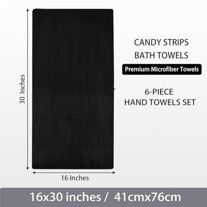 6 PC Microfiber Hand Towels for Bathroom, 16"x30",Black | Face Towels, Highly Absorbent, Quick Dry, Low Lint, Hanging Loop, Lightweight Towels for Guest Bath, Gym, Travel & Kitchen - color: Black