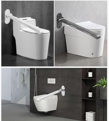 Grab Bars,Flip up Grab Bars for Bathroom,Folding Grab Bar,White | Stainless Steel Material,Night Glow Strips on Both Sides,Wall Mounted,Non Slip Waterproof Elderly Handicap Bars - color: White