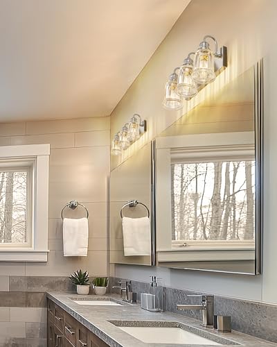 Bathroom Light Fixture, HWH 3-Light Vanity Light Brushed Nickel Modern Bathroom Lights Over Mirror, Bell-Shaped Fluted Glass, 5HZG106B-3W BN - color: Brushed Nickel, size: 3-Light