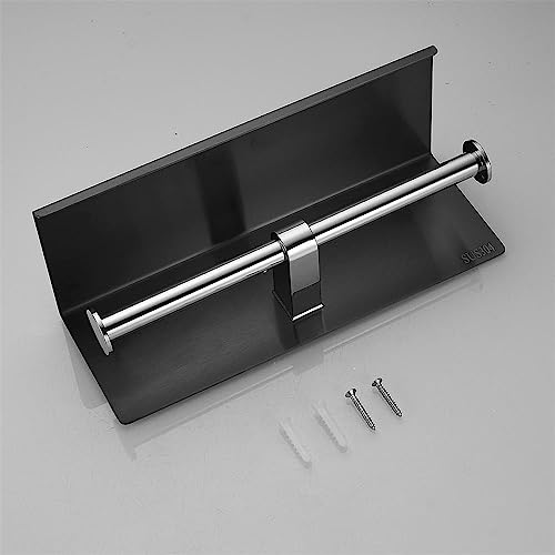 Toilet Paper Holder with Phone Shelf, Wall Mounted Stainless Steel Tissue Dispenser for Bathroom (Double Roll-Black) - color: Double Roll-black