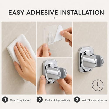 Hand Held Shower Head Holder, Adhesive Showerhead Bracket, Angle Adjustable Shower Wand Holder Wall Mounted, Chrome - color: Chrome