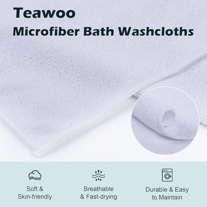 TEAWOO White Washcloths 100 Pack, Highly Absorbent & Quick Drying | Face Towels, Soft Bath Towels, Multi-Purpose Microfiber Wash Cloths for Bathroom, Hotel, Spa, Gym and Kitchen, 12x12 inches - size: 100Pack White