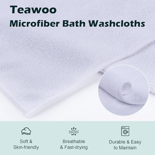 TEAWOO White Washcloths Bulk 400 Pack, Highly Absorbent & Quick Drying | Face Towels, Soft Bath Towels, Multi-Purpose Microfiber Wash Cloths for Bathroom, Hotel, Spa, Gym and Kitchen, 12x12 inches - size: 400Pack White