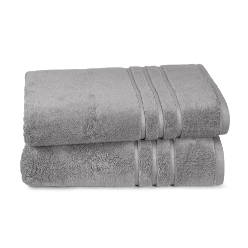 TRIDENT Eco Twist Cotton-Viscose Bamboo Towels, 2Pc Luxury Bath Towel, Gray | Long Staple Cotton - Soft & Plush Feel - Hotel-Quality Comfort - Highly Absorbent - Ideal for Master & Guest Bathrooms - color: Charcoal Gray