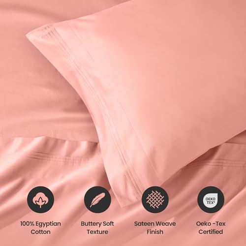 Superior Egyptian Cotton 4 Piece Sheet Set, Luxury 1000 Thread Count, Modern Design, Sustainable Sheets, Ultra-Soft Basics, Solid, Deep Pocket Fitted Sheet, Flat Sheet, Pillowcases, Full, Dusted Rose - color: Dusted Rose, size: Full