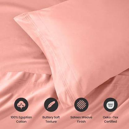 Superior Egyptian Cotton 4 Piece Sheet Set, Luxury 1000 Thread Count, Modern Design, Sustainable Sheets, Ultra-Soft Basics, Solid, Deep Pocket Fitted Sheet, Flat Sheet, Pillowcases, Full, Dusted Rose - color: Dusted Rose, size: Full