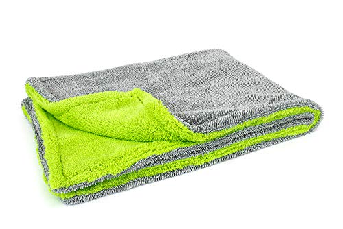 Autofiber Amphibian Dual Microfiber Car Drying Towel - One Side Twist, One Plush - 20 inch x 30 inch, Green/Gray - color: Green/Gray
