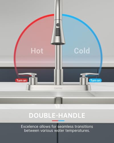 DAYONE 2 Handle Kitchen Faucet with Pull Down Sprayer, 4 Holes Sink Faucets for Kitchen/RV with Soap Dispenser Stainless Steel, Brushed Nickel - color: Brushed Nickel, style: 4 Holes Pull Down