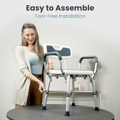 Shower Chair for Elderly and Disabled (450lb) with Padded Armrests and Back, Adjustable Height Shower Seat, Heavy Duty Shower Chairs for Inside Shower, Handicap - Teal - color: Teal