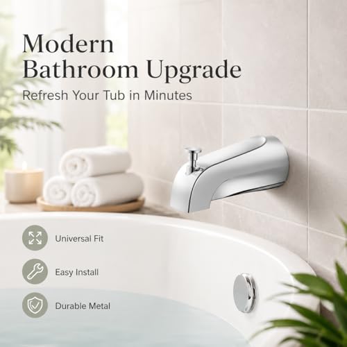 Universal Bathtub Tub Spout with Diverter,Fits 1/2" Copper Piper (5/8" Diameter) Connection, Pull Down Bathroom Tub Faucet Replacement with Adapters,Easy Installation (Chrome)