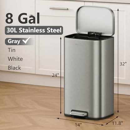 mVm 13 Gal Trash Can Set, 8+5.3 Gal Step Trash Can with Lid, Smooth Edge Garbage Bin for Home Office (Gray) - color: Gray, size: 13Gal