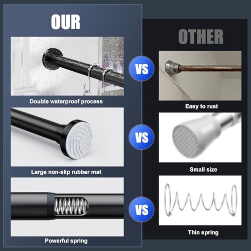 Ausemku Shower Curtain Rod 32-94 Inch Adjustable - 1 Inch Diameter Heavy Duty No drill Spring Tension Shower Rod, Non-Slip Rustproof Telescopic Rod for Bathroom, Black - color: Black, size: 32-94 Inches