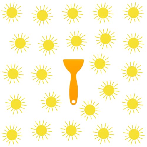 24 Pcs Sun Non Slip Bathtub Stickers Shower Stickers Cute Yellow Sun Bath Tub Decals with Scraper, Anti Slip Safety Shower Treads for Bathroom, Stairs, Pool Steps