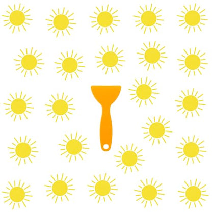 24 Pcs Sun Non Slip Bathtub Stickers Shower Stickers Cute Yellow Sun Bath Tub Decals with Scraper, Anti Slip Safety Shower Treads for Bathroom, Stairs, Pool Steps