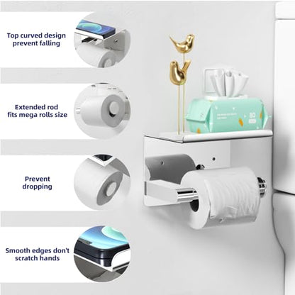 GLNLQ Chrome Toilet Paper Holder Wall Mount, Self Adhesive or Screw-in | Adhesive or Screw-in, Waterproof and Rustproof Stainless Steel, Wall Mount Design, Modern Stylish Design, for Bathroom, RV - color: C-chrome