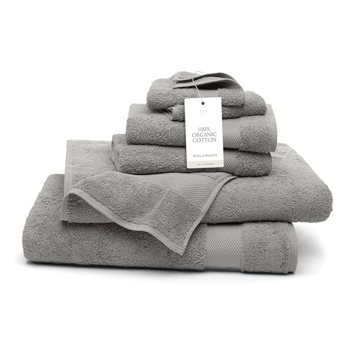 BOLL & BRANCH Plush Bath Sheet Set, 6 Pieces, Stone | 2 Oversized Bath Sheets, 2 Hand Towels & 2 Washcloths - 100% Organic Cotton - Ultra Soft & Luxurious - Quick Absorbing - color: Stone, size: Bath Sheet Set