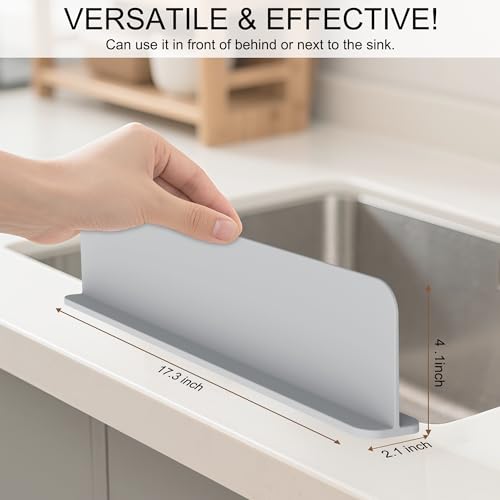 Mofason Silicone Sink Splash Guard for Kitchen Sink Water Splash Guard Grey | 17.3"x4.1" in splash guard for kitchen counter sink area behind faucet with suction cup, sink backsplash guard for front edge - color: Gray