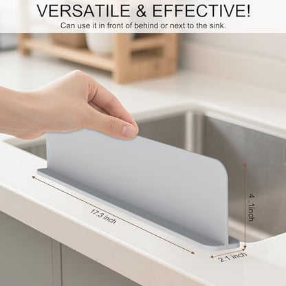 Mofason Silicone Sink Splash Guard for Kitchen Sink Water Splash Guard Grey | 17.3"x4.1" in splash guard for kitchen counter sink area behind faucet with suction cup, sink backsplash guard for front edge - color: Gray